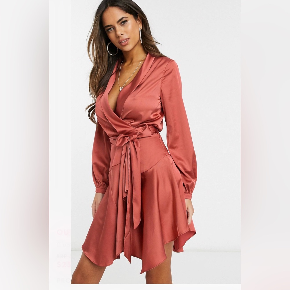 CLUB L London mini dress satin wrap dress in rust color new with tags size 6